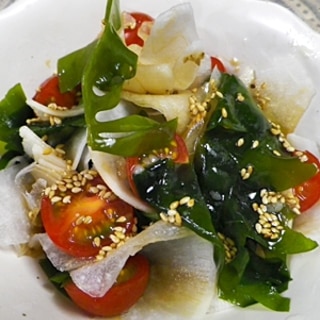 大根トマトワカメの中華風サラダ